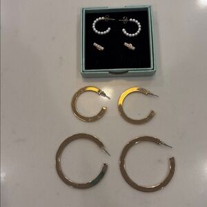 Gold & Pearl Earring Bundle ✨ Hoops + Pearl Bar Set